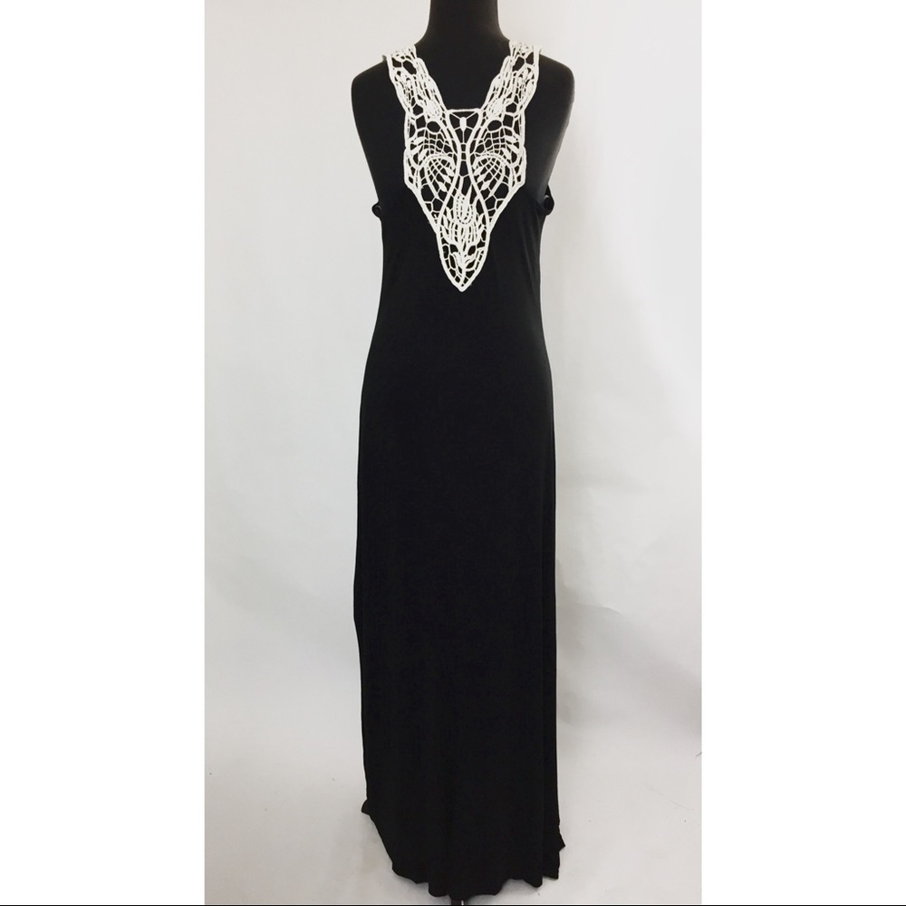 New! Soft Black Maxi Dress w/ Crochet Detail - Picture 3 of 8